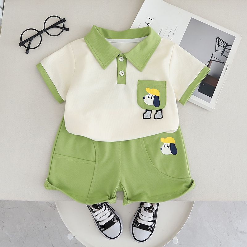 Sommer 2024 neues Poloshirt mit Revers, Welpen-Kurzarmkleidung, Babyjungen, Shorts, Kinderset_voghion.com