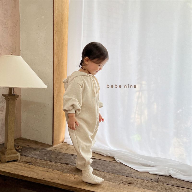 Baby Cotton Soft Oblique Zipper Hooded Long Sleeved Sweater Jumpsuit Korean Version Of The Baby Jumpsuit_voghion.com