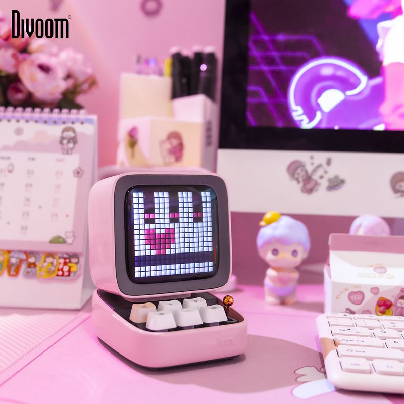 Ditto Bluetooth Speaker Retro Pixel Art Game Portable With 16X16 App Controlled Front Screen Pink DIY LED Display Board_voghion.com