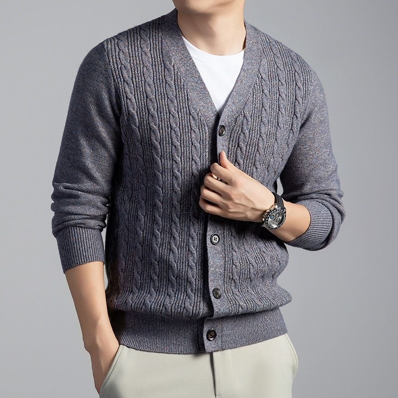 Autumn High-End Wool Cardigan 2025 New Style Middle-Aged Casual Solid Color Coat Sweater Men's Clothing_voghion.com