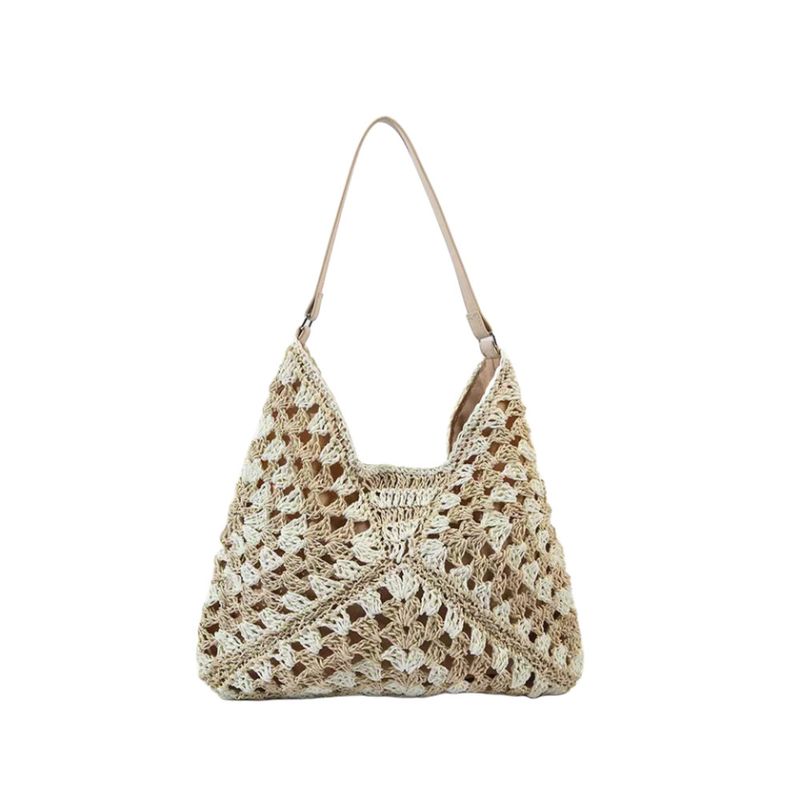 New Color-Block Summer Woven For Women Large Capacity Tote Straw Beach Single Shoulder Underarm Bag_voghion.com