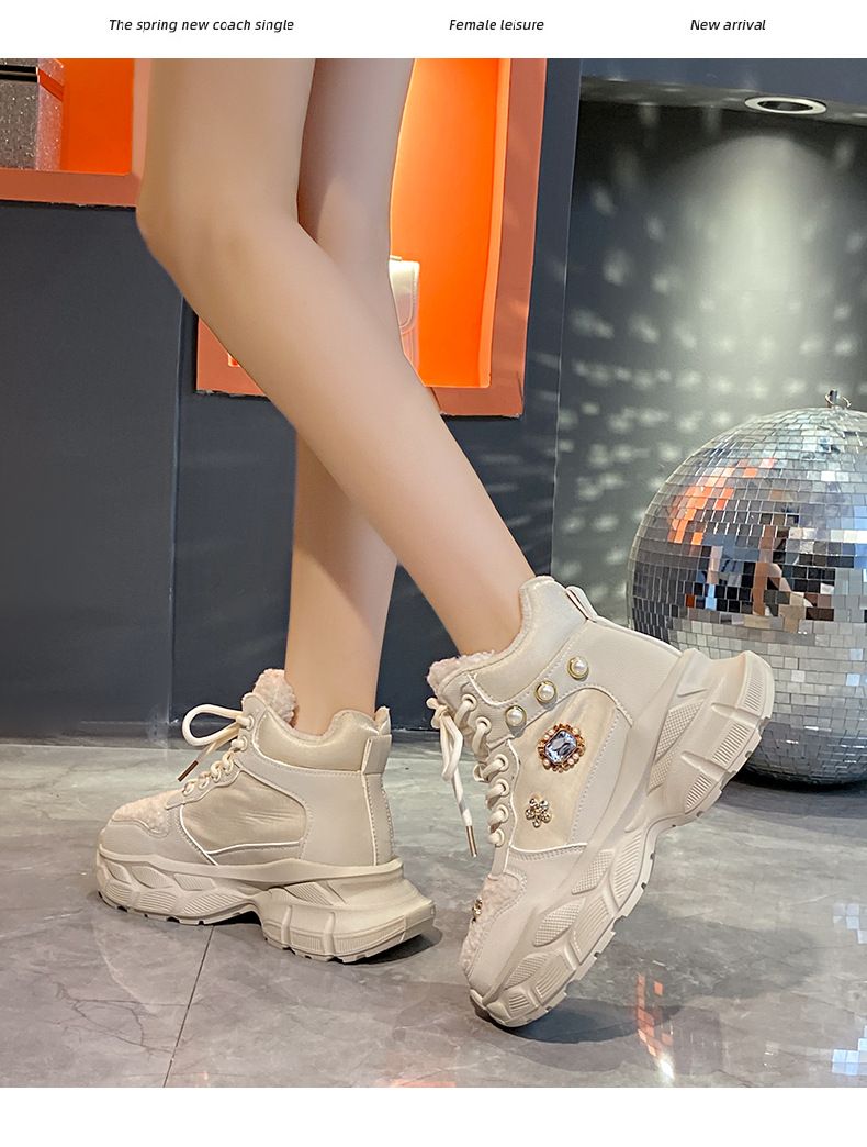 Helle Diamant-High-Tops mit Plüschisolierung Winter 2024, modische und vielseitige Casual Sports Dad Schuhe für_voghion.com