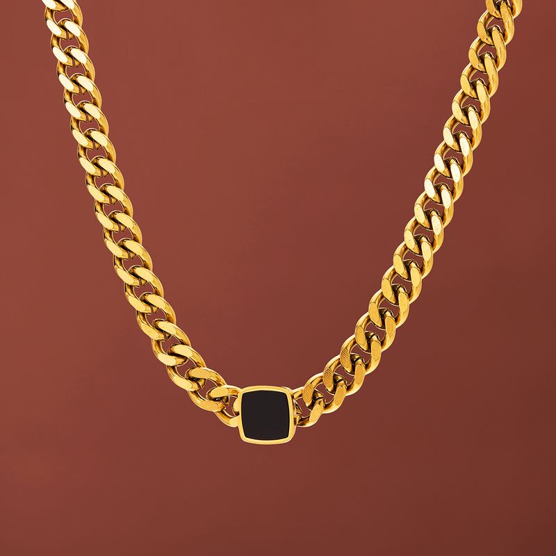 Collana spessa in acciaio al titanio esagerata alla moda con personalità, versatile, con catena a forma di clavicola quadrata nera._voghion.com