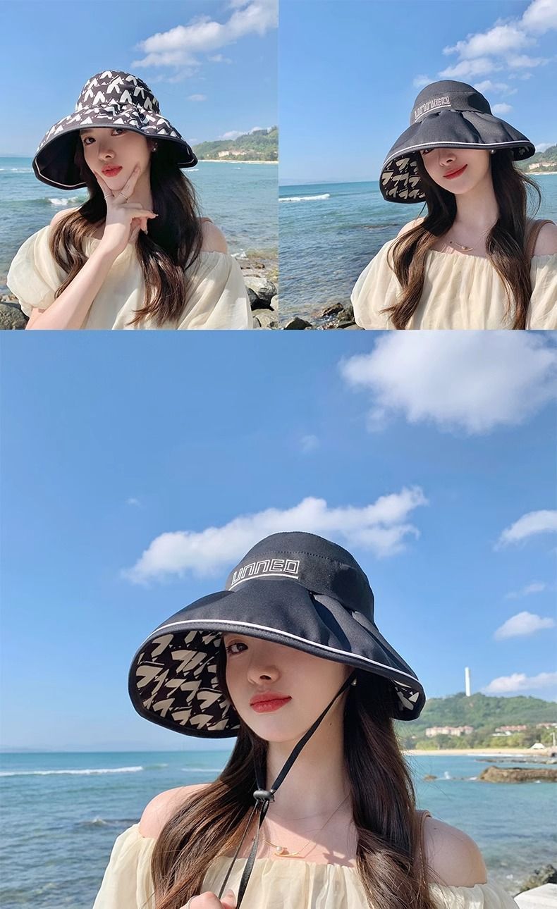 Cappello da sole pieghevole con protezione solare, con parte superiore vuota, da donna, estivo, per vacanze al mare, da annodare a coda di cavallo_voghion.com
