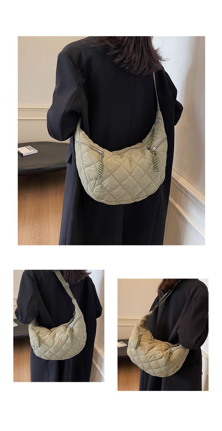 Women's high-end armpit autumn and winter new diamond grid down cotton jacket bag, student versatile single shoulder_voghion.com