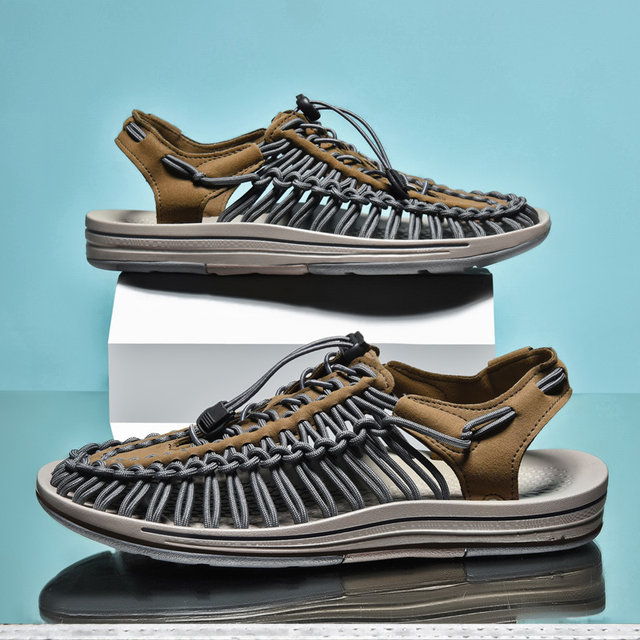 Zomer Heren Sandalen Mode Handgemaakt Weefontwerp Strand Ademend Casual Plat Buiten Koppels Maat_voghion.com