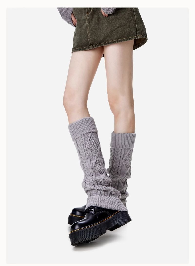 Scaldamuscoli autunno e inverno, copri polpacci caldi e lavorati a maglia, strisce verticali retrò Y2k, calzini snellenti in pile, copristivali versatili_voghion.com