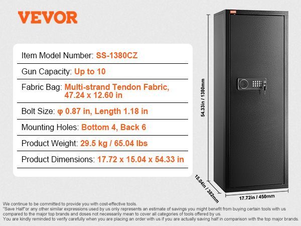 VEVOR 8-10 Rifles Gun Safe, Rifle Safe With Lock & Digital Keypad, Quick Access Tall Gun Storage Cabinet With Removable Shelf, Rifle Cabinet For Home Rifle And Shotguns_voghion.com