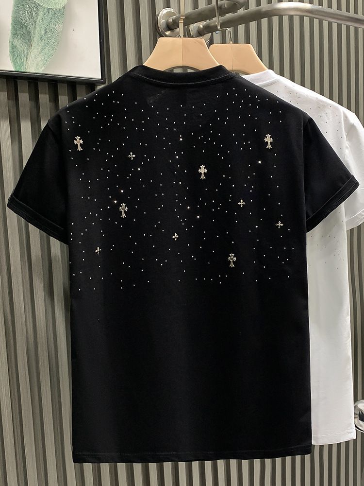 Europäische Internet-Berühmtheit, Nischenkreuz, heiße Diamant-Modetrendmarke, leichtes Luxus-Herren-T-Shirt, kurze Jugendhälfte_voghion.com