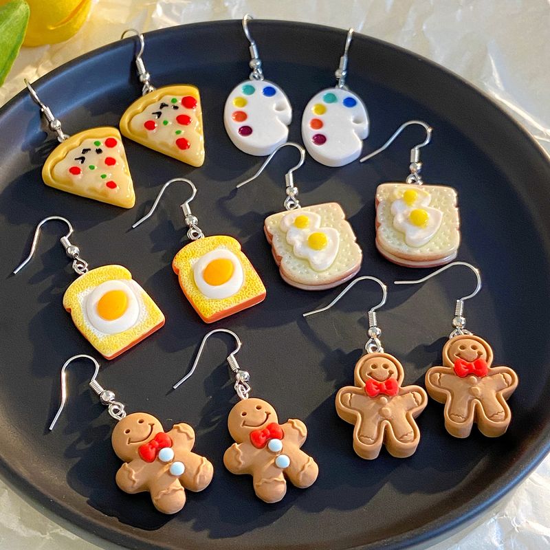 1 Set 1 Pair Cute Saturday Donuts Poached Egg Stoving Varnish Plastic Resin Drop Earrings_voghion.com