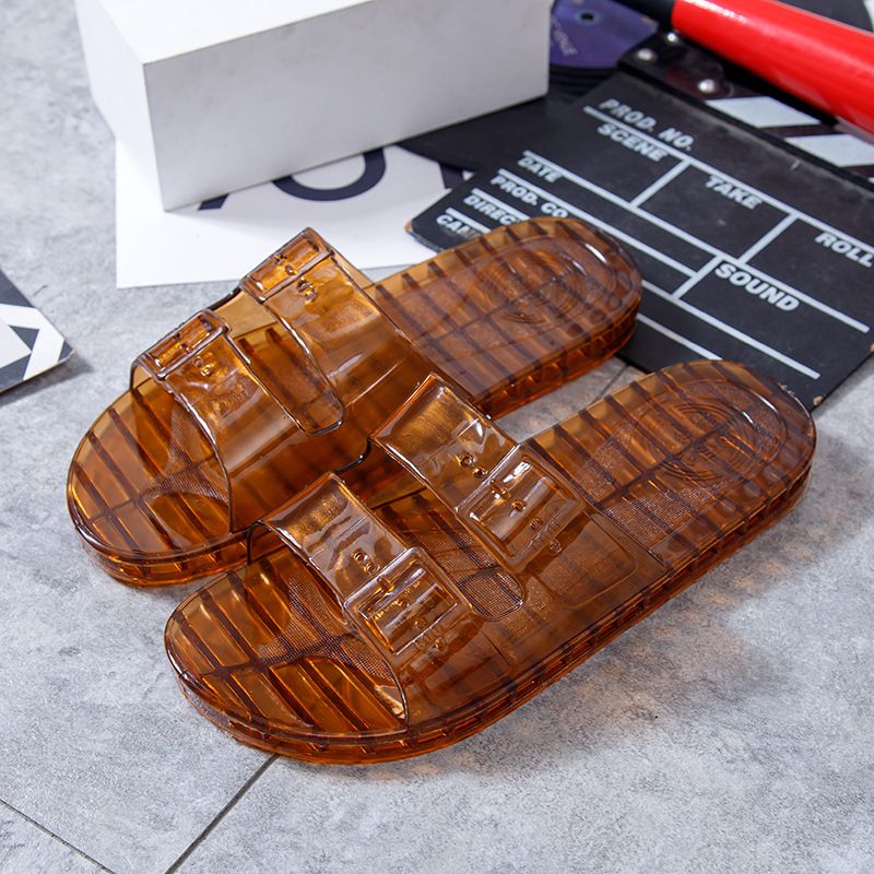 Modieuze en comfortabele zomer nieuwe transparante kristallen draagbare heren met antislip platte onderkant plastic één lijn_voghion.com