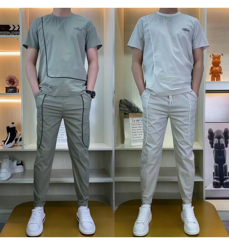 Summer men's quick drying set, ultra-thin ice silk fabric, lightweight short sleeved pants, sports and leisure two-piece_voghion.com