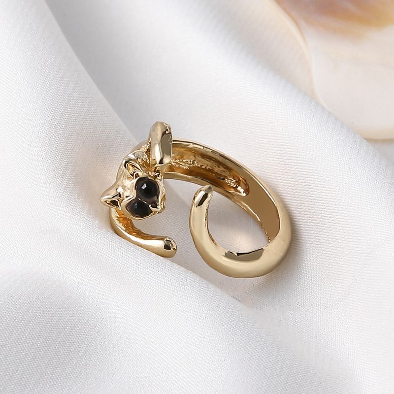 Bague en diamant tchèque scintillant et adorable chat avec ouverture réglable_voghion.com