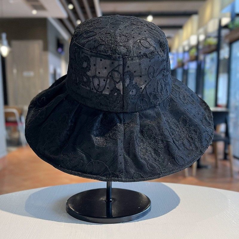 2025 Summer Thin Bucket Hat Women's Lace Embroidered Sun Hat Big Eaves UV Protection Sun Hat_voghion.com
