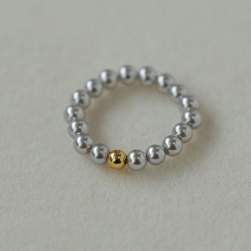 Anello impilabile con perle artificiali in oro bianco e grigio per donna, con piccole perle di riso dorato_voghion.com