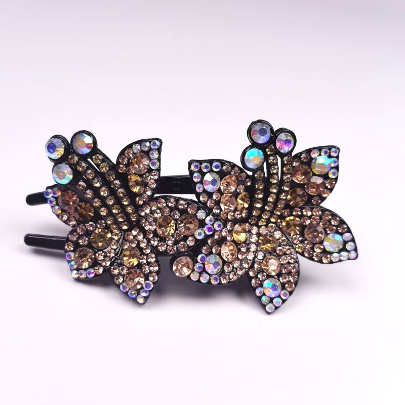 Large Double-Flower Claw Clips, Premium Duckbill Hair Clips For Back Of Head, Handmade Rhinestone Hairpins, Women's Hair Accessories_voghion.com