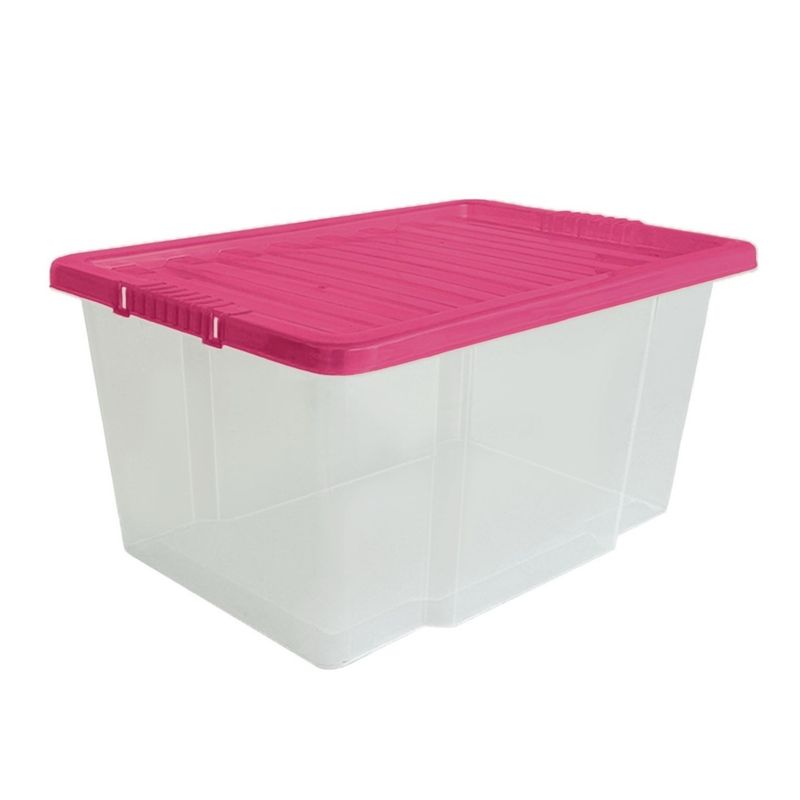50L Plastic Storage Boxes With Colour Lids Quality Stackable Home Office Kitchen_voghion.com