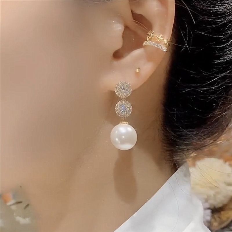 Brincos de pérolas azuis com diamantes cravejados, novos brincos de prata S925, temperamento de nicho, versáteis para mulheres, 2022_voghion.com
