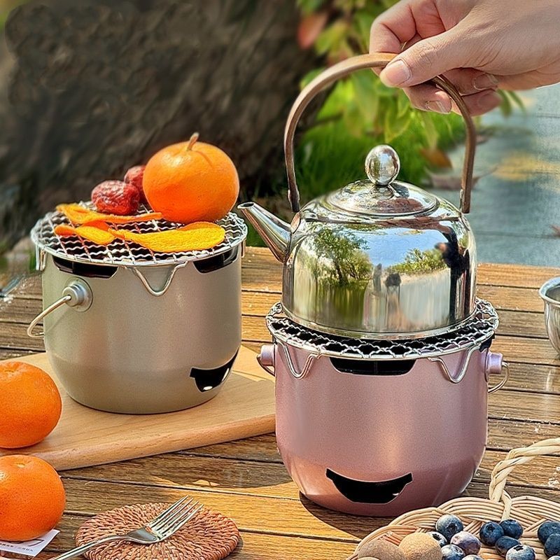 Mini fornello portatile da campeggio all'aperto a carbone, set per preparare il tè, barbecue, griglia ad alcol per la casa_voghion.com
