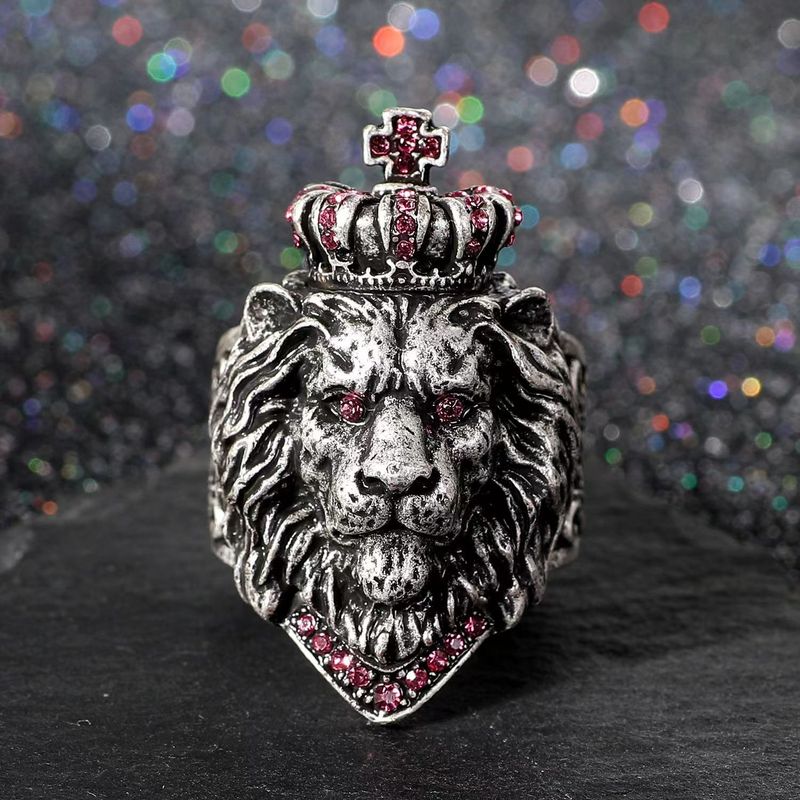 Anello da uomo regolabile con corona e croce del Re Leone Simba_voghion.com