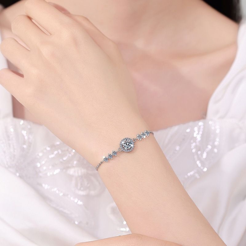 Set di gioielli in moissanite con borsa rotonda geometrica stile S, bracciale, orecchini, collana e anello in argento sterling_voghion.com