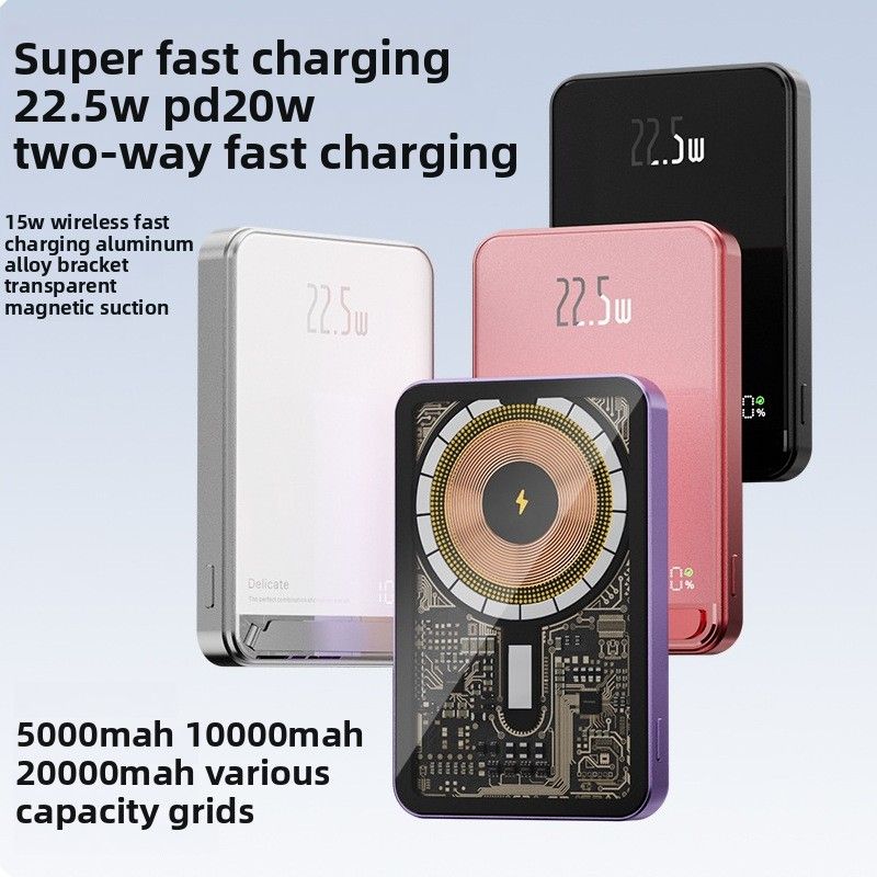 Bateria externa magnética transparente ultrafina de 20000mAh com carregamento rápido PD de 20W._voghion.com