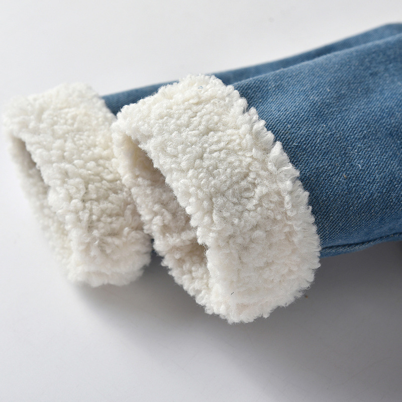 vaikiški drabužiai Nauja vaikiška avienos vilnos imitacijos šilta džinsinė striukė Madinga pastorinta džinsinė striukė_voghion.com