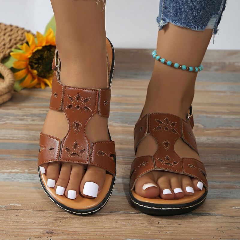 Sandali con bocca di pesce in velcro, larghi e piatti, casual, antiscivolo, per donna, 2024, nuovi, tinta unita_voghion.com