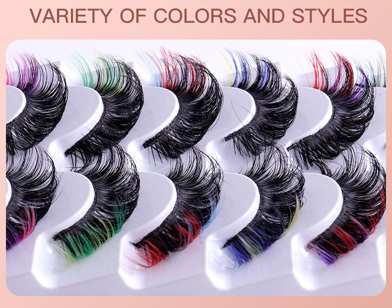 7 - Pair Set Of Colored Faux Mink False Eyelashes - Natural, Multi - Layered, Stereoscopic & Dense_voghion.com