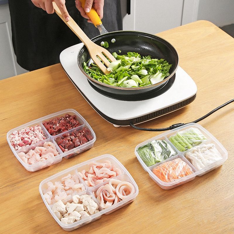 4 griglie Scatola di immagazzinaggio di frutta per alimenti Scomparto portatile Frigorifero Congelatore Organizzatori Sub-imballati Carne Cipolla Zenzero Chiaro Crisper_voghion.com