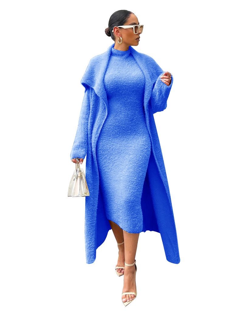 Abbigliamento donna temperamento abito e cappotto due pezzi moda transfrontaliera ampio lungo cardigan velluto completo_voghion.com