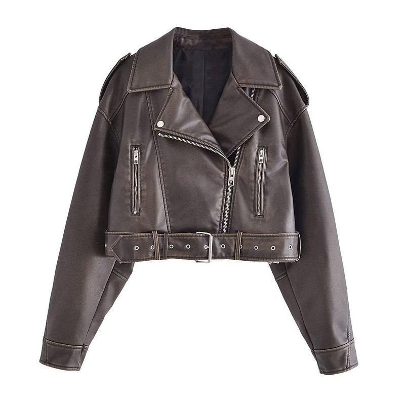 Giacca da motociclista in pelle lavata, nuova moda da strada per donna, autunno_voghion.com