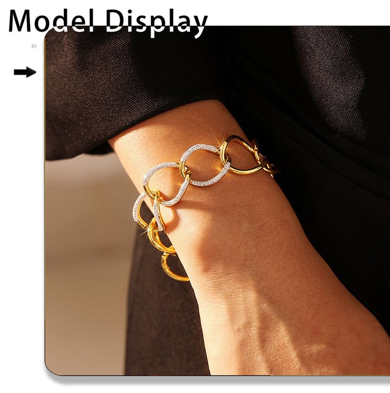 Women's Jewelry Geometric Link Bracelet In Stainless Steel With Rhinestones, Punk Style Interlocking Chain Everyday Wear Diamond Interlocking Chain_voghion.com