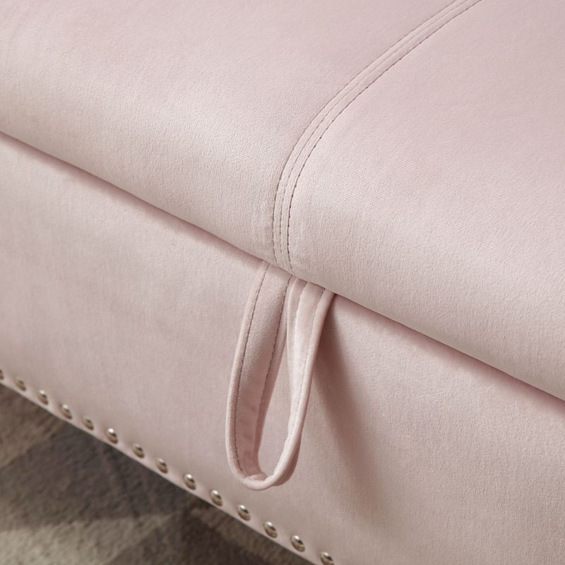 Aijia 63" Velvet Multifunctional Storage Rectangular Sofa Stool Buttons Tufted Nailhead Trimmed Solid Wood Legs With 1 Pillow,Pink_voghion.com