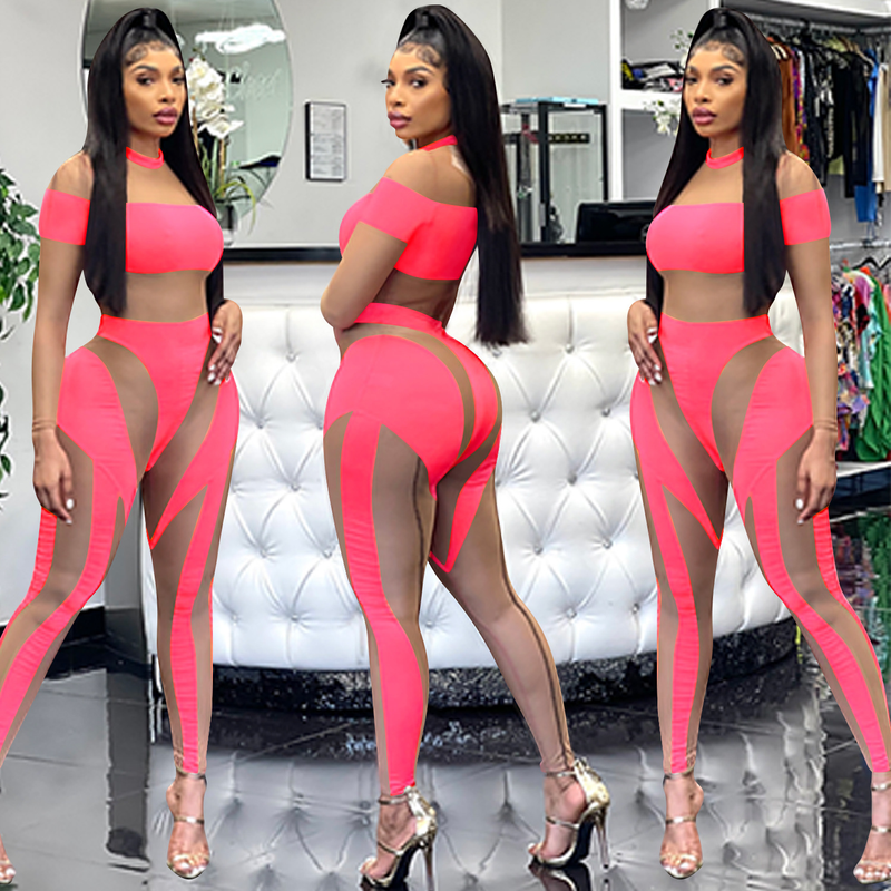 Moda feminina sexy boate malha apertada transparente calças de mangas compridas macacão vestido feminino_voghion.com