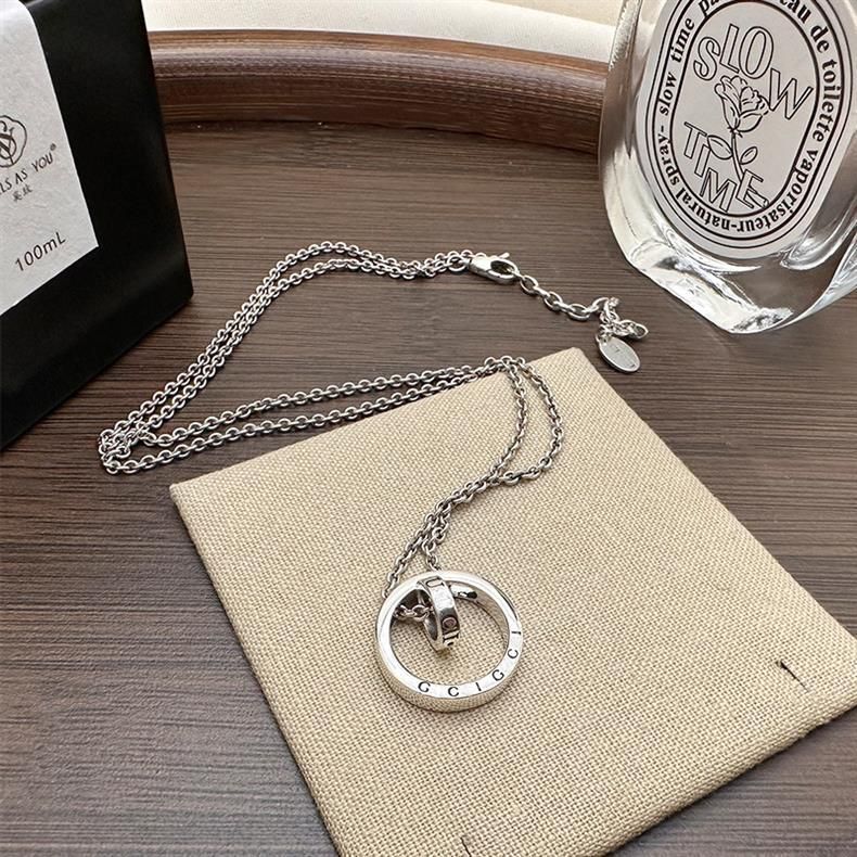 Collana con doppio anello vintage in argento Gu Jia, ciondolo a forma di catena O, personalità alla moda_voghion.com