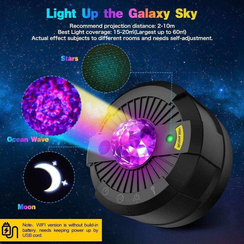 Proyector de estrellas, galaxia, luna, océano, olas, cielo, luz nocturna con música, altavoz Bluetooth, lámpara para decoración, regalo de cumpleaños, fiesta_voghion.com
