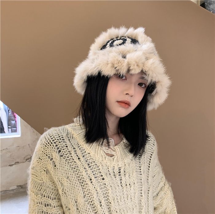 Handgewebte Tigerkopf-Löwenmütze, warme Wollmütze, weibliche Kaninchenhaar-Strickmütze, Fischerhut, Herbst und Winter, vielseitig einsetzbar_voghion.com