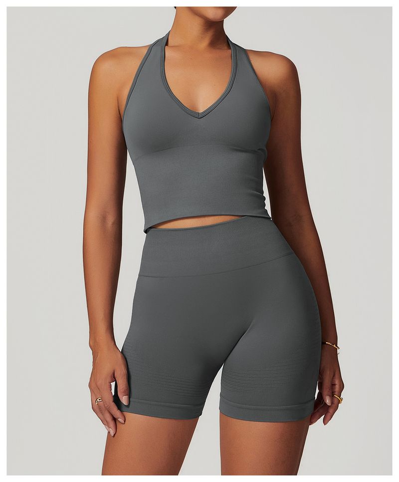 Roupas femininas Respirável Halter Neck Lindas Costas Yoga Sutiã Sem Costura Roupa Interior Esportiva Feminina Verão À Prova de Choque Fitness Top 7725_voghion.com