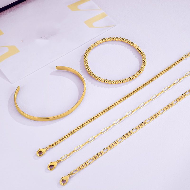 Galvanisiertes Messing-Gold-Manschettenarmband, kubanische Kette, stapelbar, modisch, vielseitiger Schmuck, Geschenk für Damen_voghion.com