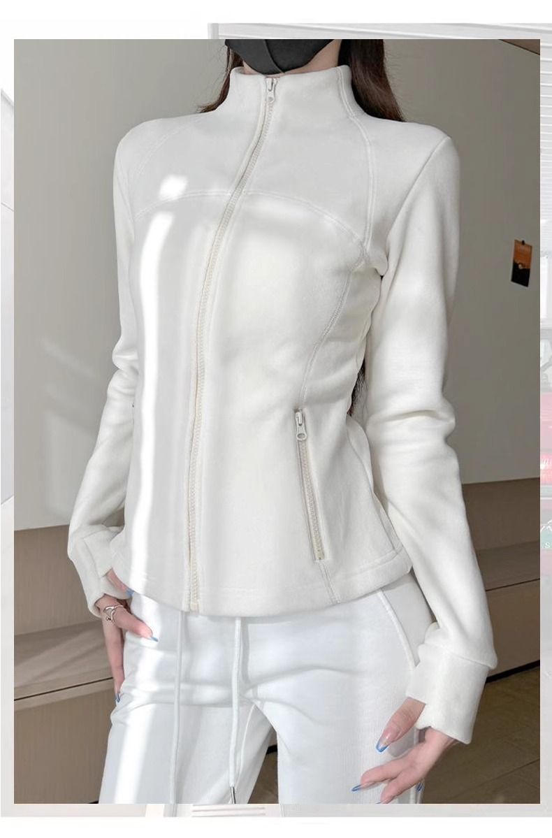 Giacca felpata foderata in pile polare slim fit invernale 2025 per donna, abbigliamento yoga primaverile autunnale_voghion.com