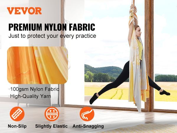 VEVOR Aerial Yoga Hammock & Swing, 5.5 Yards, Aerial Yoga Starter Kit With 100gsm Nylon Fabric, Full Rigging Hardware & Easy Set-up Guide, Antigravity Flying For All Levels Fitness Bodybuilding, Gold_voghion.com