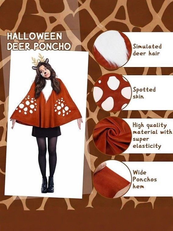 Christmas Reindeer Cape Costume Set – Velvet Elf Cloak With Antler Headband & Face Stickers (Unisex Adult, Fantasy Roleplay, Witch & Cosplay)_voghion.com