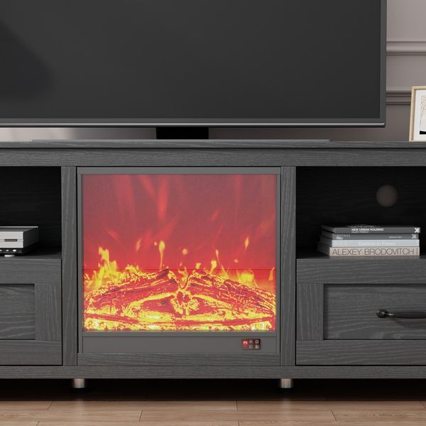 70.08 Inch Length Black TV Stand For Living Room And Bedroom, With 2 Drawers And 4 High-Capacity Storage Compartment,Suitable For Fireplace_voghion.com