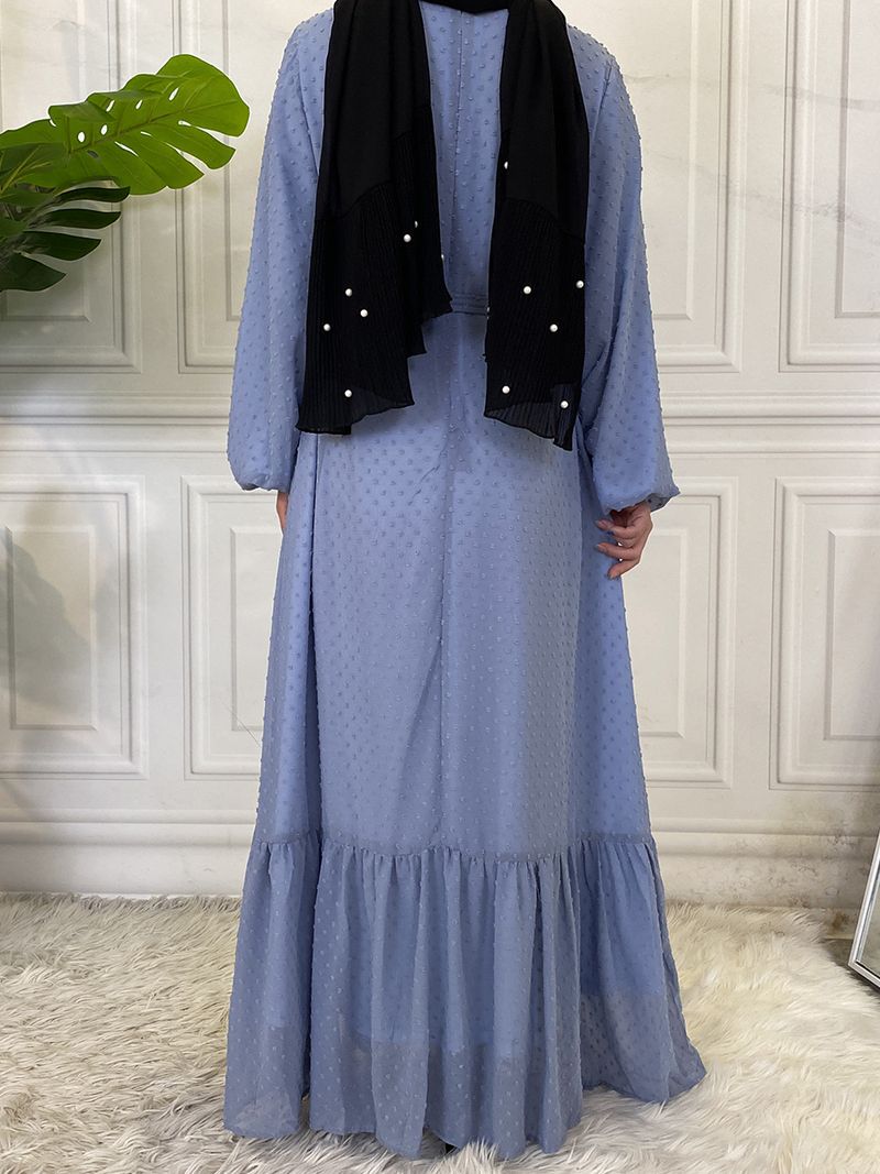 Laatste moderne mode Ruffle Polka islamitische kleding Kaftan met voering Vrouwen moslim Maix Casual jurk Abaya_voghion.com