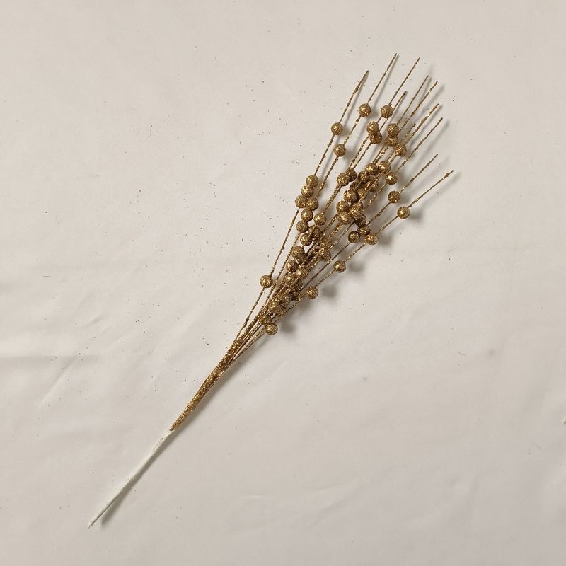 Lillian Christmas Decoration Gold Powder Berry Ball Bundle Artificial Stem Ornament 12 Fork Bead Glitter Stick Flower Vine_voghion.com