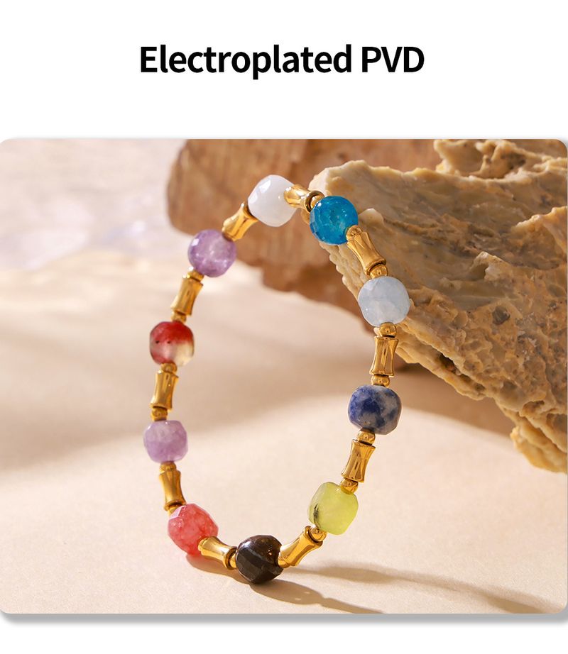Bohemian Creative Color Dopamine Natural Stone Bead Bracelet Titanium Steel Niche Design_voghion.com