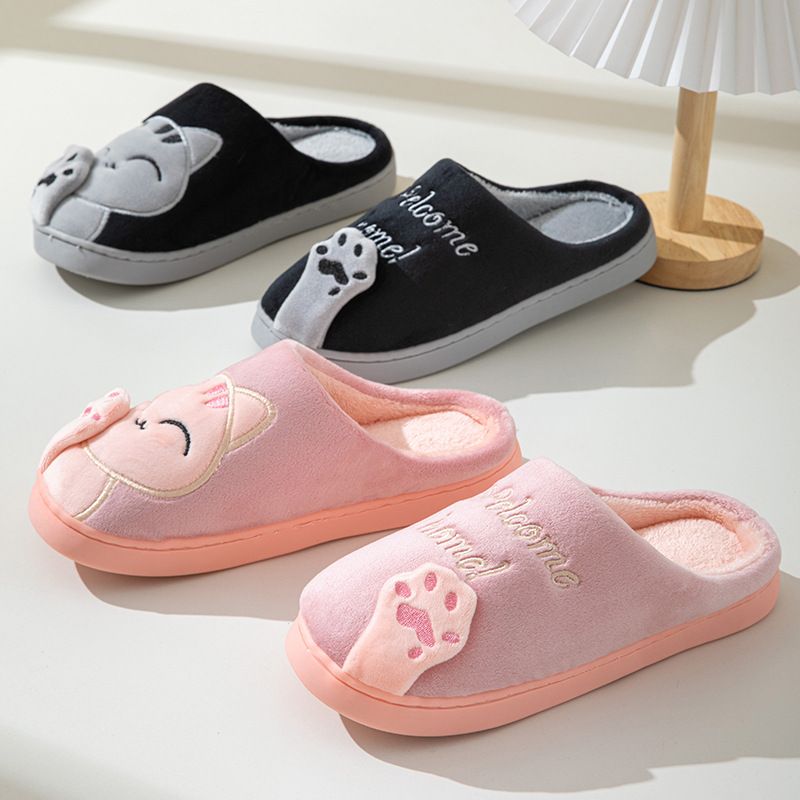 Comode pantofole in cotone felpato per uomo e donna, pantofole da casa antiscivolo con grazioso design a forma di gatto portafortuna, calde e confortevoli per inverno, autunno e primavera._voghion.com