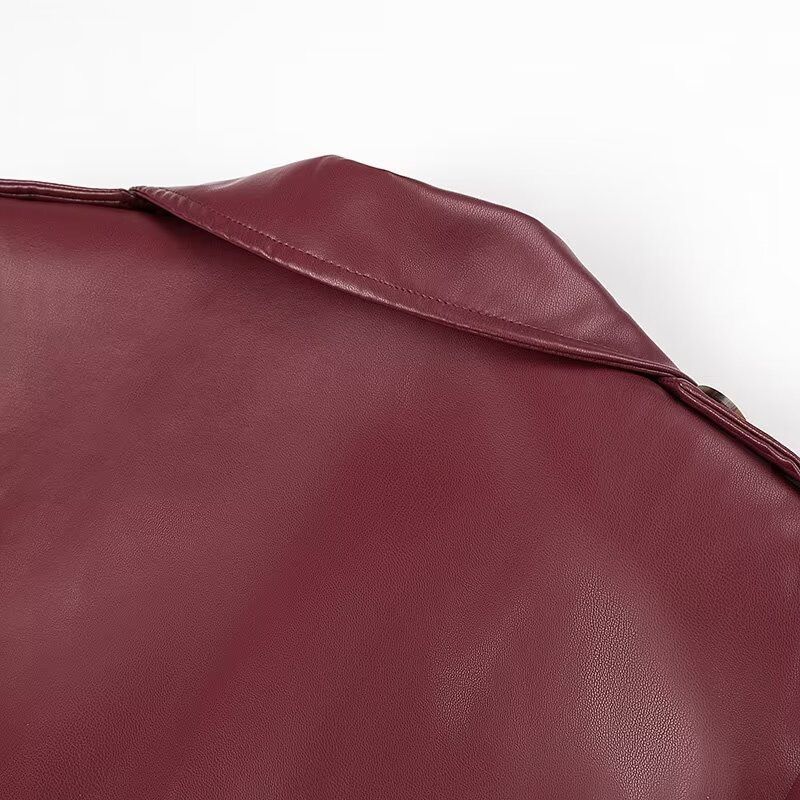 Trench con cintura Euro-Chic – Giacca a vento lunga in pelle per donna (nero/cremisi, S-L) | Capispalla minimalisti_voghion.com