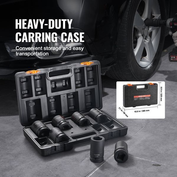 Impact Sockets Set 8pcs 6-Point 1' Drive Bit Ratchet Tool Kit Case_voghion.com